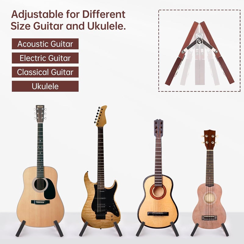 Wingo Wood Guitar Stand with 10 Picks, Folding A-frame Wooden Floor Stand for Acoustic Electric Bass Guitars with Non-slip Rubber, Fully Assembled. - Image 4